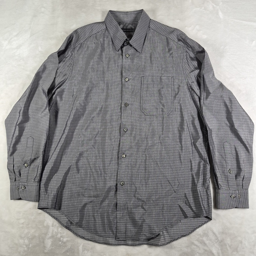 Jhane Barnes Button Up Shirt Men's XL Gray Long Sleeve Check Made In Italy